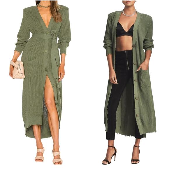 SER.O.YA Sweaters - NWT SER.O.YA Amanda Sweater Dress Small Olive Green Long Knit Cardigan Duster